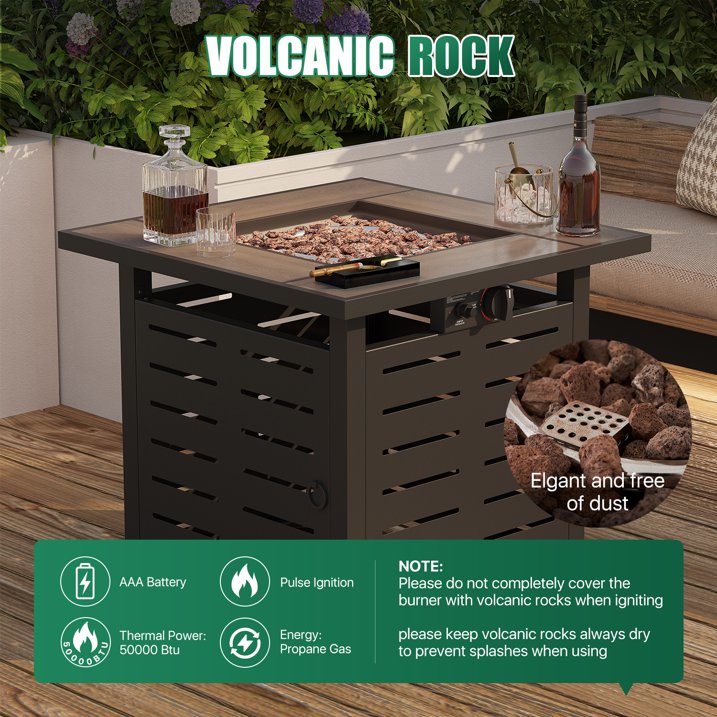 Clouddwell 28" Outdoor Fire Pit Table - 50,000 BTU with Ceramic Tabletop, Lava Rocks & Cover Included