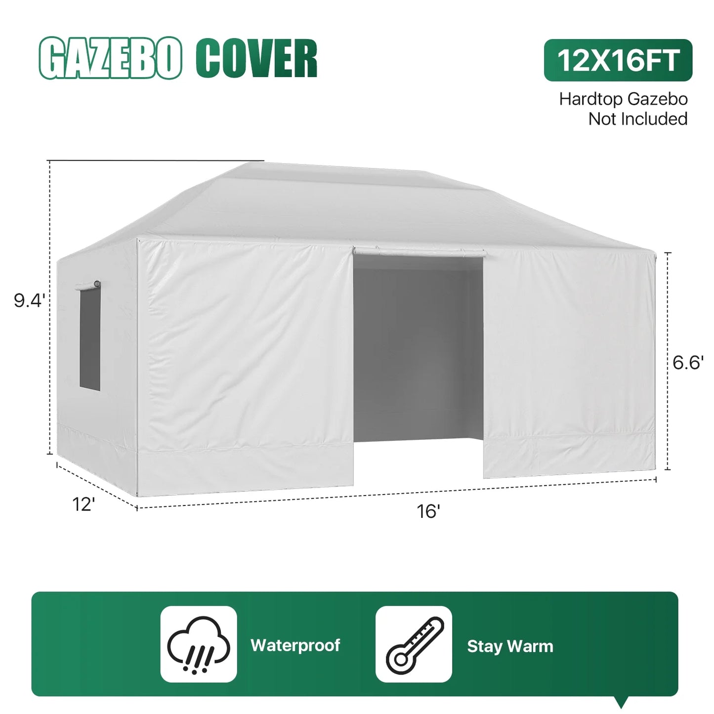 Clouddwell 16'x12' Hardtop Winter Gazebo Cover - All-Weather Waterproof Enclosed Storage with Sidewalls & Screens, White (Gazebo Not Included)