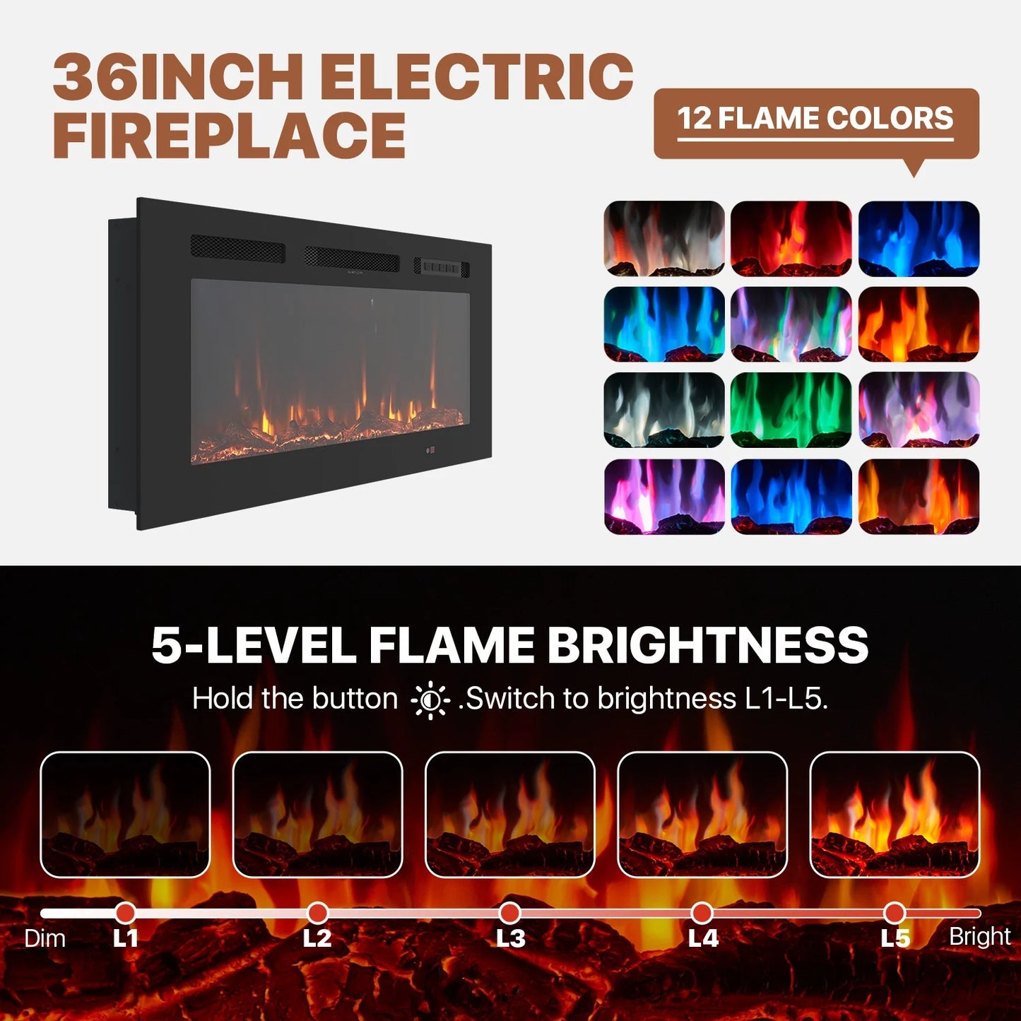 Sonegra Fireplace TV Stand with Barn Door for TVs up to 80", Farmhouse 70" Fireplace Entertainment Center, TV Console with Storage Cabinets for Living Room, Brown