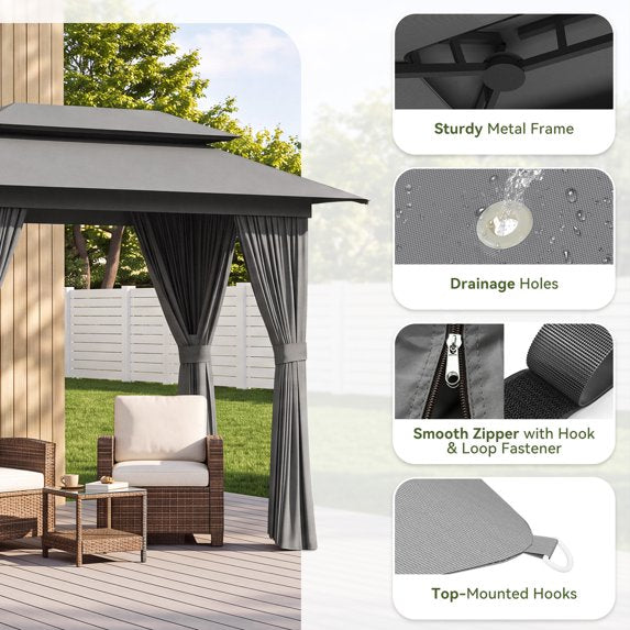 Sunmthink Outdoor Gazebo for Patio 8'x5', Metal Frame Canopy with Double Roofs, Heavy Duty Party Tent and Shelter with Mosquito Netting and Privacy Screen for Backyard,Garden,Deck (Gray)