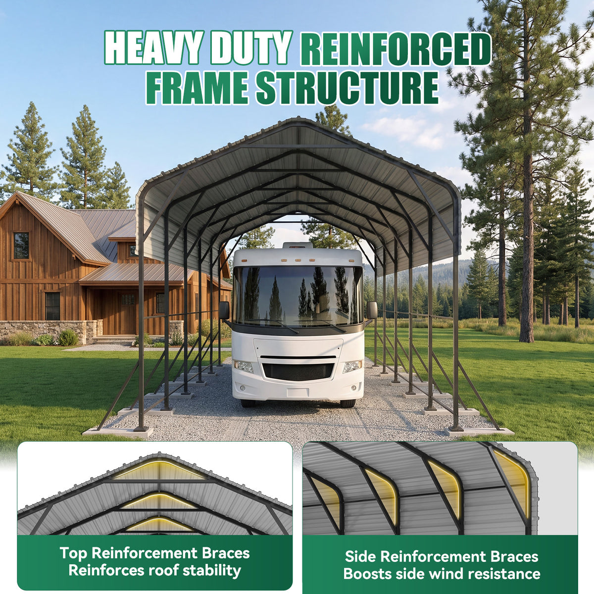 Dateyes 14x25FT RV Metal Carport, Heavy Duty Carport Canopy with Reinforced Frame & Galvanized Roof, Car Tent, Garage Shelterf for Car, , Truck, Boat