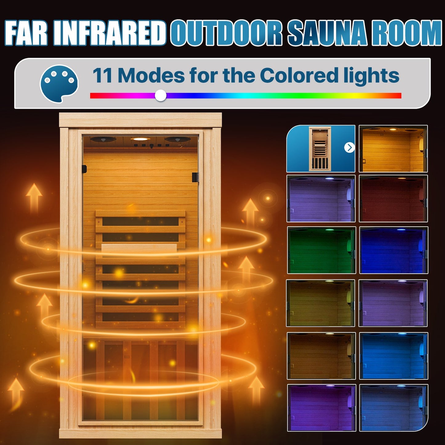 Sunmthink Full Spectrum Infrared Sauna ， 1-Person Home Sauna 1260W Hemlock Wood Spa with Resonance Speaker & Tempered Glass