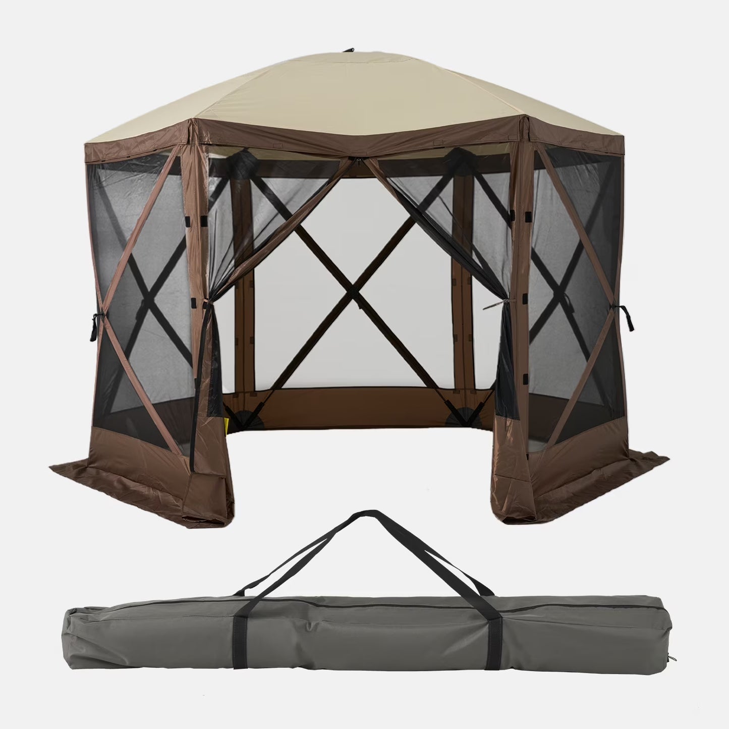 Clouddwell 10x10 FT Outdoor Pop-up Gazebo Tent, 6-Sided Screen Room with Waterproof UV-Blocking Canopy, Includes Carry Bag, Stakes & Ropes, Brown