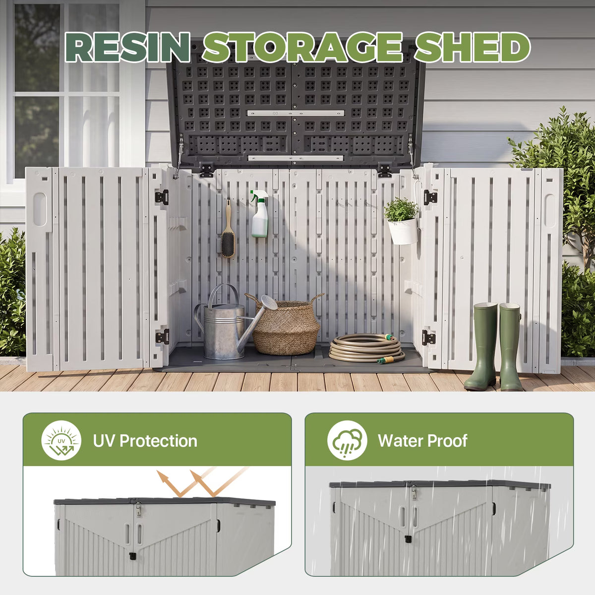 Dateyes 35 Cu.Ft Resin Outdoor Storage Shed, Waterproof Patio Storage Sheds with Floor, Weather-Resistant Vertical Outdoor Storage Cabinet (White)