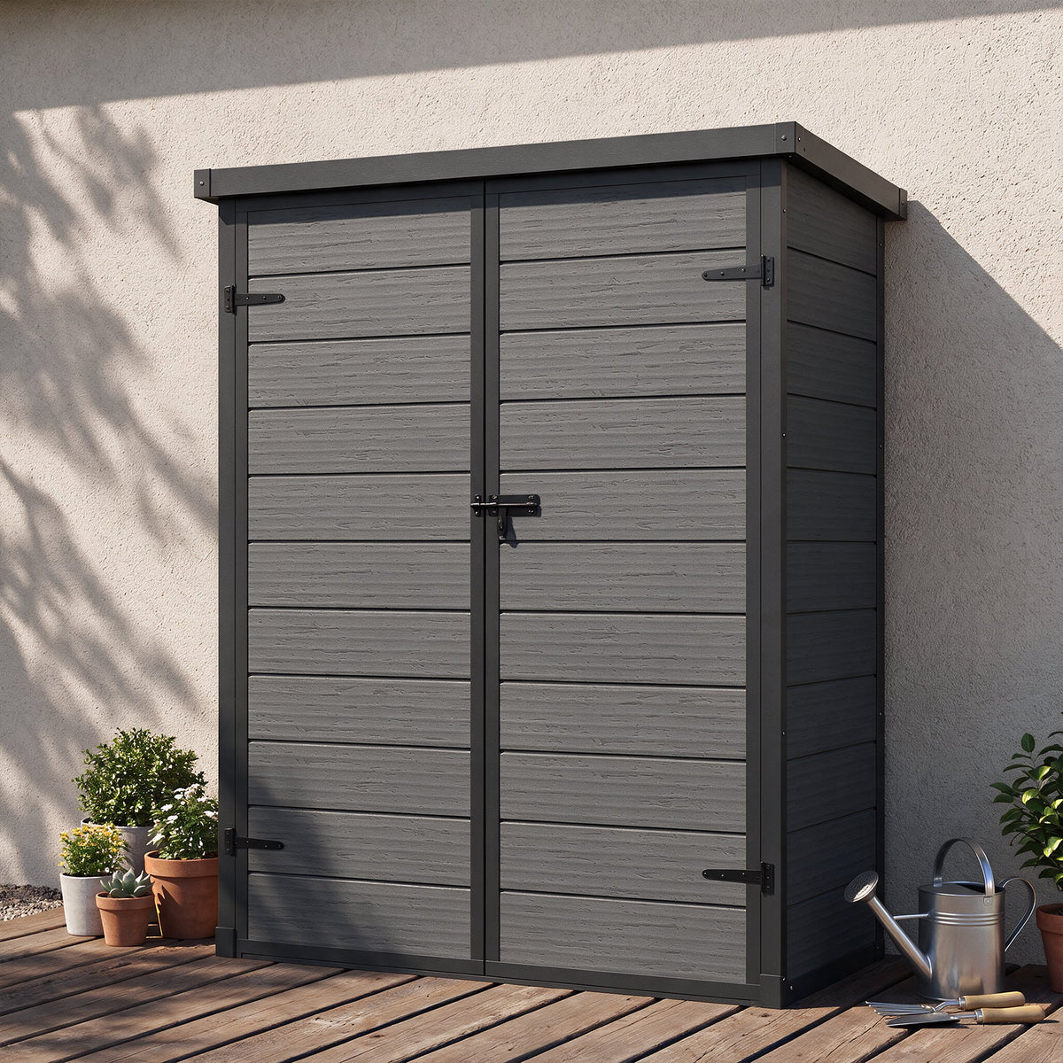 Dateyes 4.4X2.2 FT Resin Outdoor Storage Shed, 48 Cu.ft Waterproof Plastic Storage Sheds with Floor, Weather-Resistant Vertical Outdoor Storage Cabinet with Lockable Doors, Black