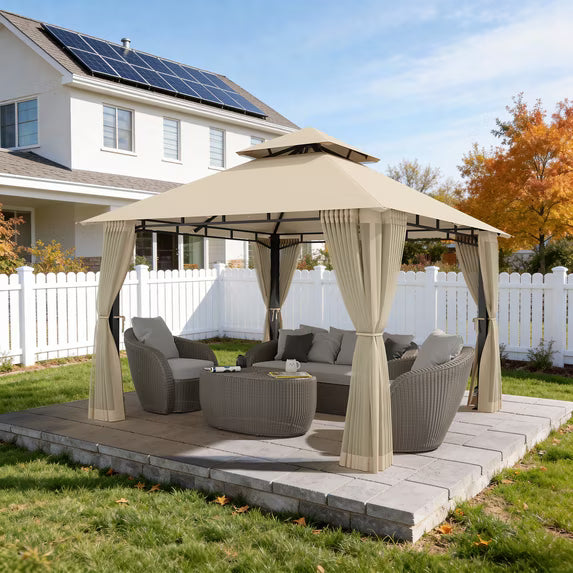 LazySunsets 10'x 10' Patio Gazebo Double Roof Protection All-Weather Outdoor Shelter Features Insect Screens for Backyard, Lawn, (Beige)