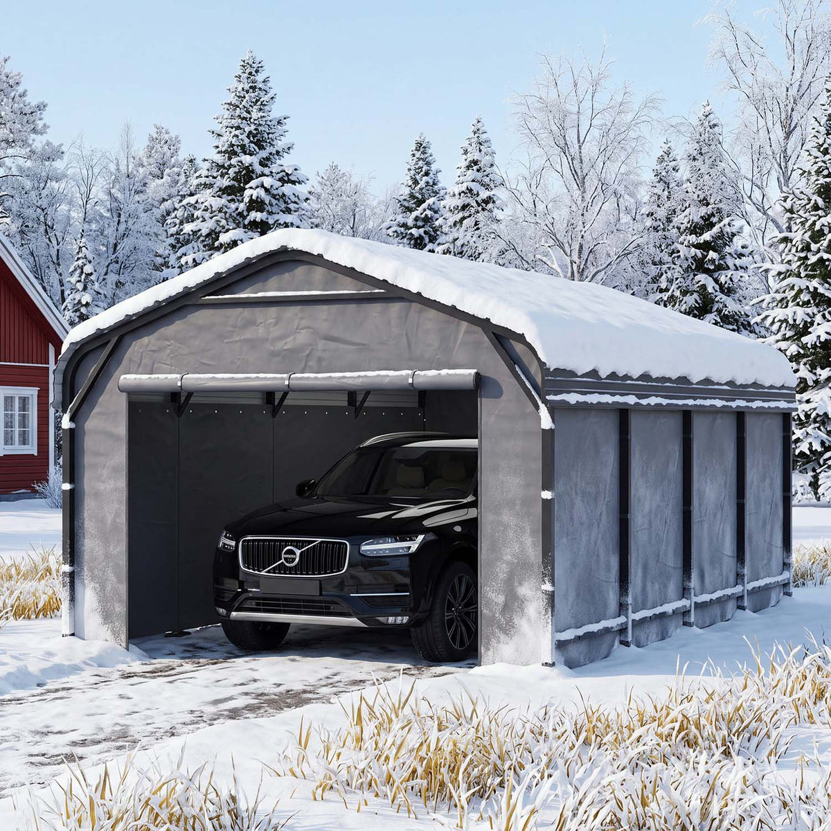 Clouddwell 12x20FT Heavy Duty Metal Carport, Carport Canopy with Sidewalls, Enclosed Car Garage, Outdoor Storage with Reinforced Frame & Galvanized Roof, Garage Shelterf for Car, Pickup, Truck, Boat