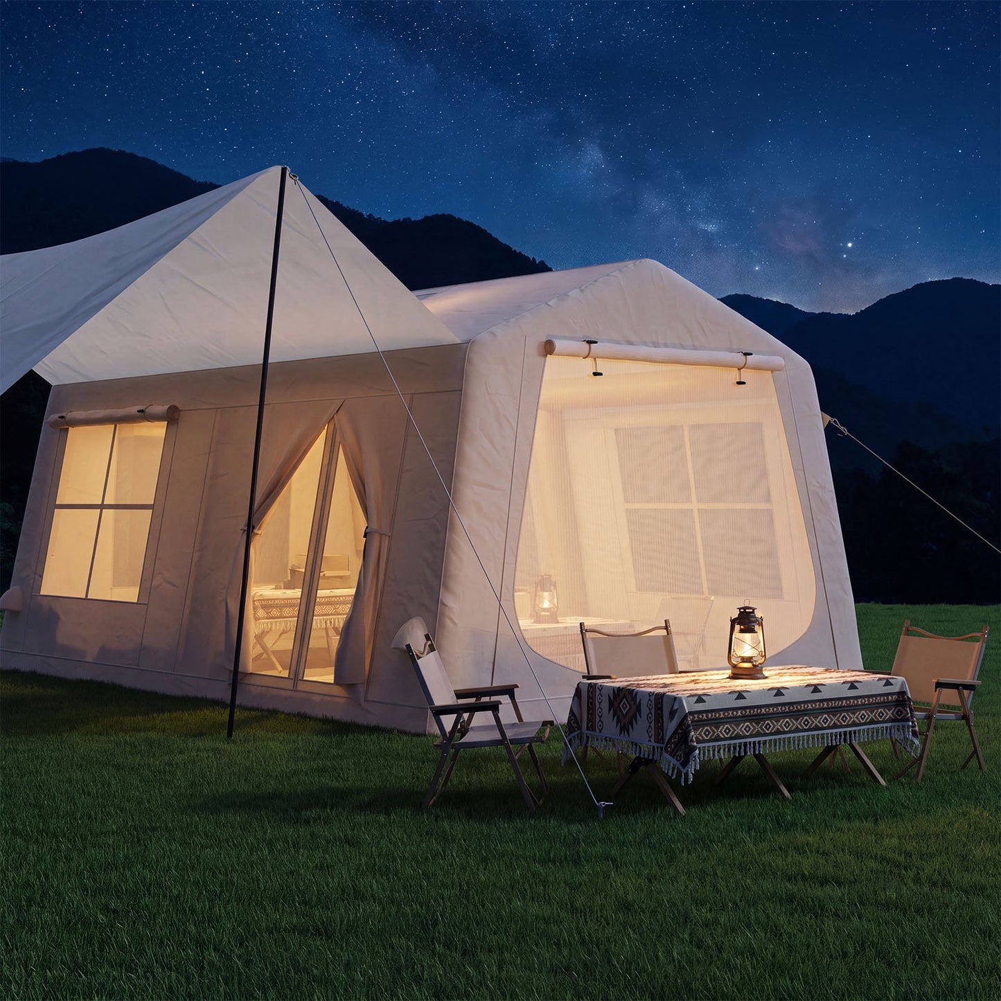 Clouddwell 8-10 Person Inflatable Camping Tent, Blow Up Family Glamping Tent with Skylight & Stove Jack, Waterproof 420D Oxford Air Tent with Hand Pump for Camping, Hiking & All-Season Use