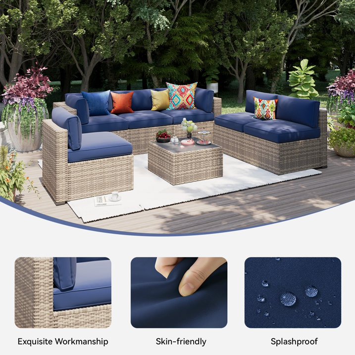 Clouddwell 14-Piece Outdoor Cushion Covers Replacement for 6-Seat Wicker Sectional-Waterproof, Non-Slip Bottom (Navy Blue)