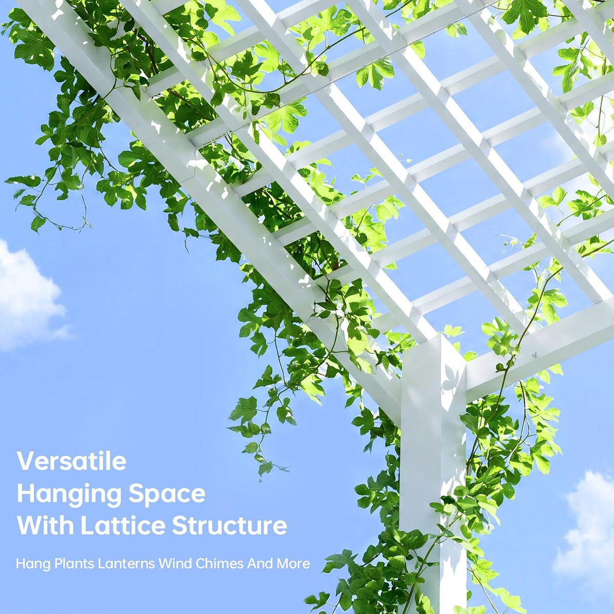 Sunmthink 12 ft x 10 ft Outdoor Patio Pergola with Lattice-Style Slatted Ceiling and Adjustable Shade Cover