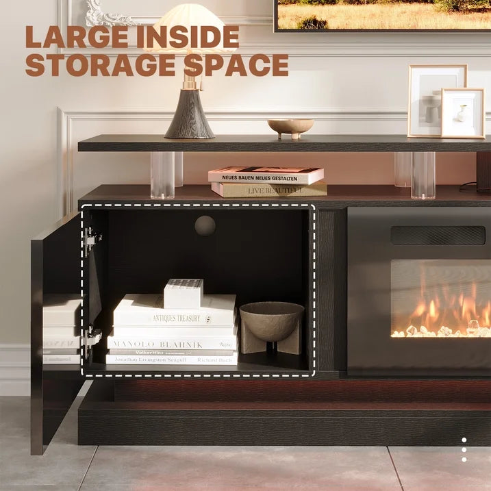 Sonegra Fireplace TV Stand with Electric Fireplace up to 90", Entertainment Center with Fireplace, LED 80" Modern TV Console with Storage for Livingroom, Black