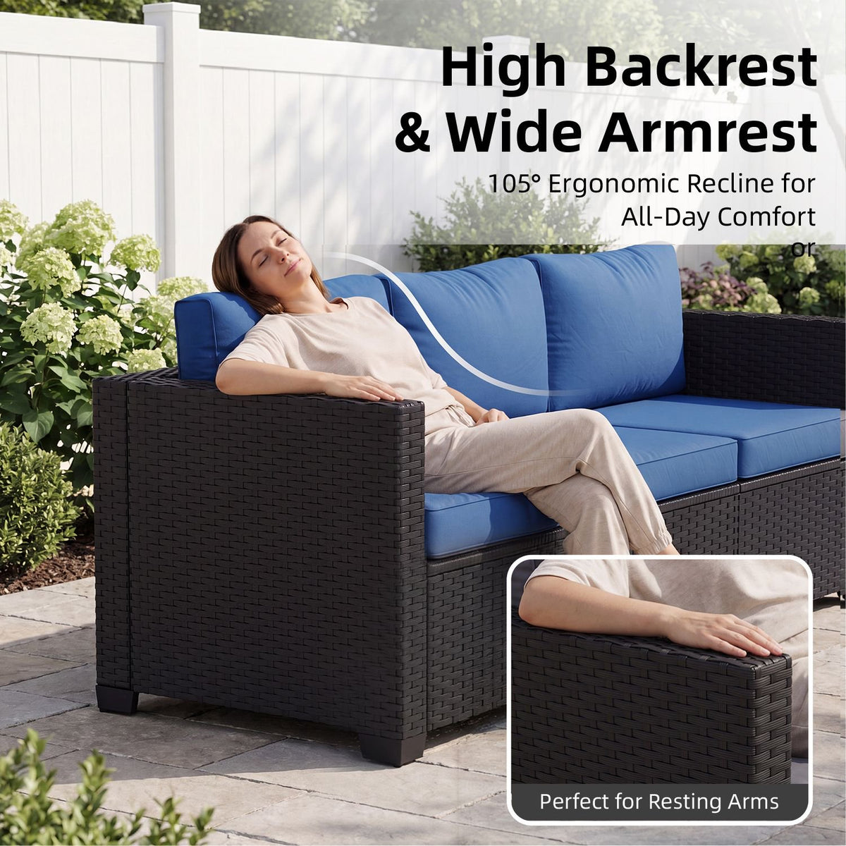 Dateyes 7 Seats Patio Furniture Set, Rattan Wicker Outdoor Conversation Sectional Sofa Set with Storage Coffee Table and Waterproof Cover,Blue