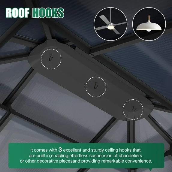 Clouddwell 10'x12' Hardtop Gazebo - Polycarbonate Double Roof with Netting & Curtains for Patio, Garden Sun Protection,Gray