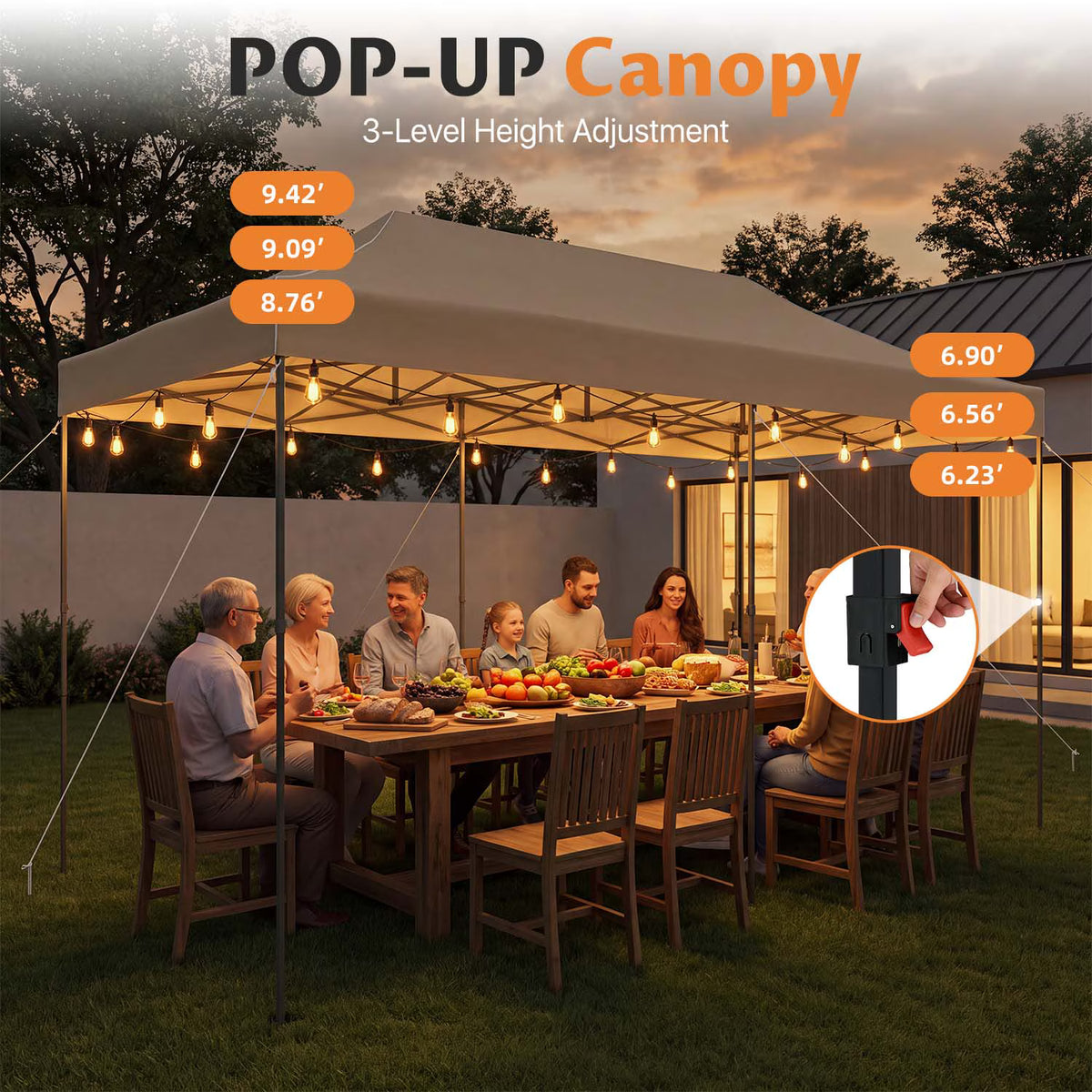 Dateyes 10x20 FT Pop Up Canopy with Mesh Window Sidewalls, Portable Ez Setup Heavy Duty Canopy Tent with Sandbags, Instant Shelter for Outdoor Event, Party, Commercial, Beige