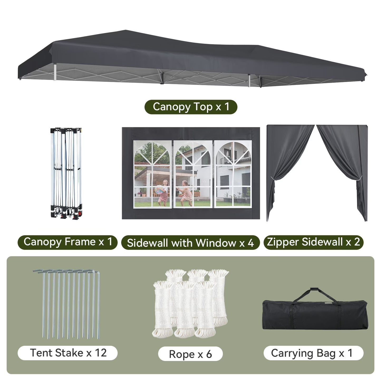 Aoxun 10x20 Pop Up Canopy Tent with 6 Removable Sidewalls, Instant Setup Party Tent Waterproof Outdoor Canopy Featuring 3 Adjustable Heights, Portable Shelter for Parties, Weddings, Commercial