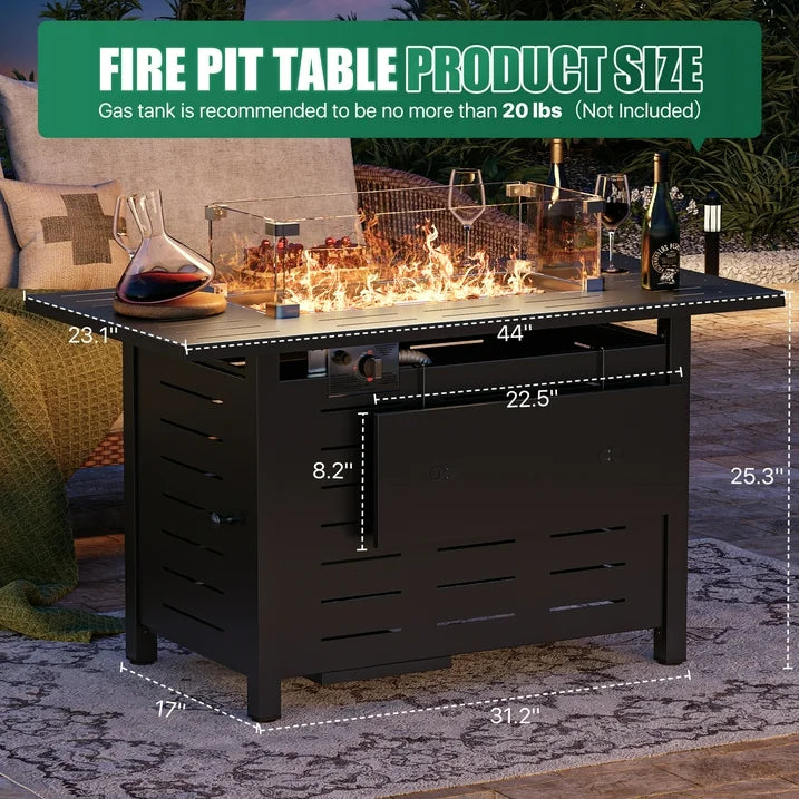 Clouddwell 44" Black Propane Fire Pit Table, 50,000 BTU Outdoor Gas Firepit with Lava Rocks, Removable Lid & Waterproof Cover for Patio Black