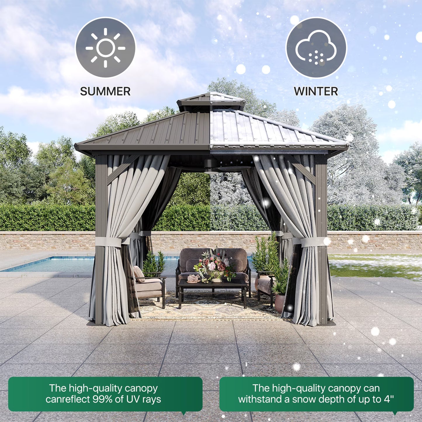 Clouddwell 10' x 10' Gazebo for Patio, Gazebo Pergola with Sloped Roof, Large Wall-Mounted Heavy Duty Awnings, for Deck, Patio and Backyard,Gray