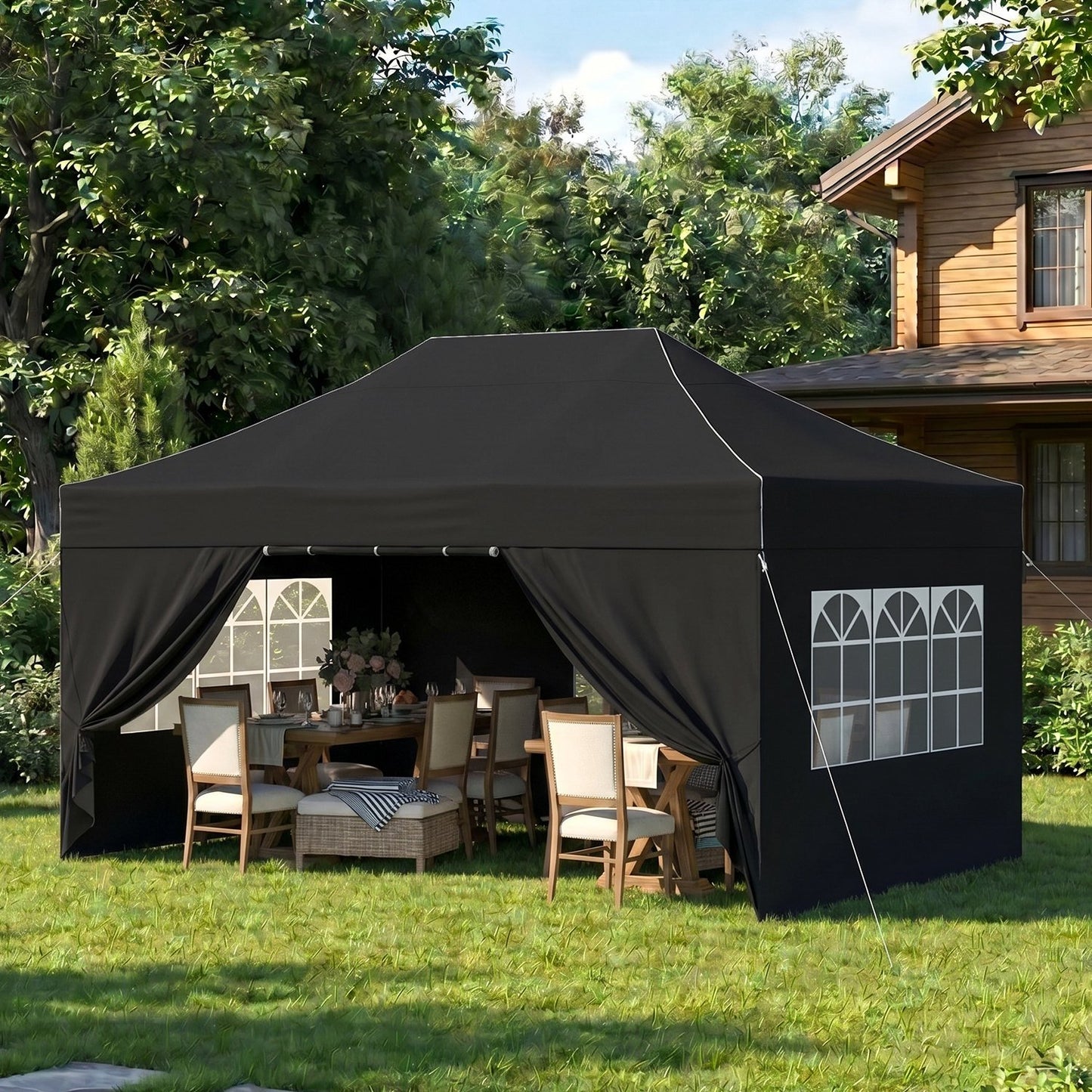 Clouddwell 10'x15' Pop Up Canopy Tent with Removable Sidewalls, Adjustable Height Instant Outdoor Canopy, Portable Sun Shade Shelter with 4 Sandbags, Easy Setup for Events, Parties, Black