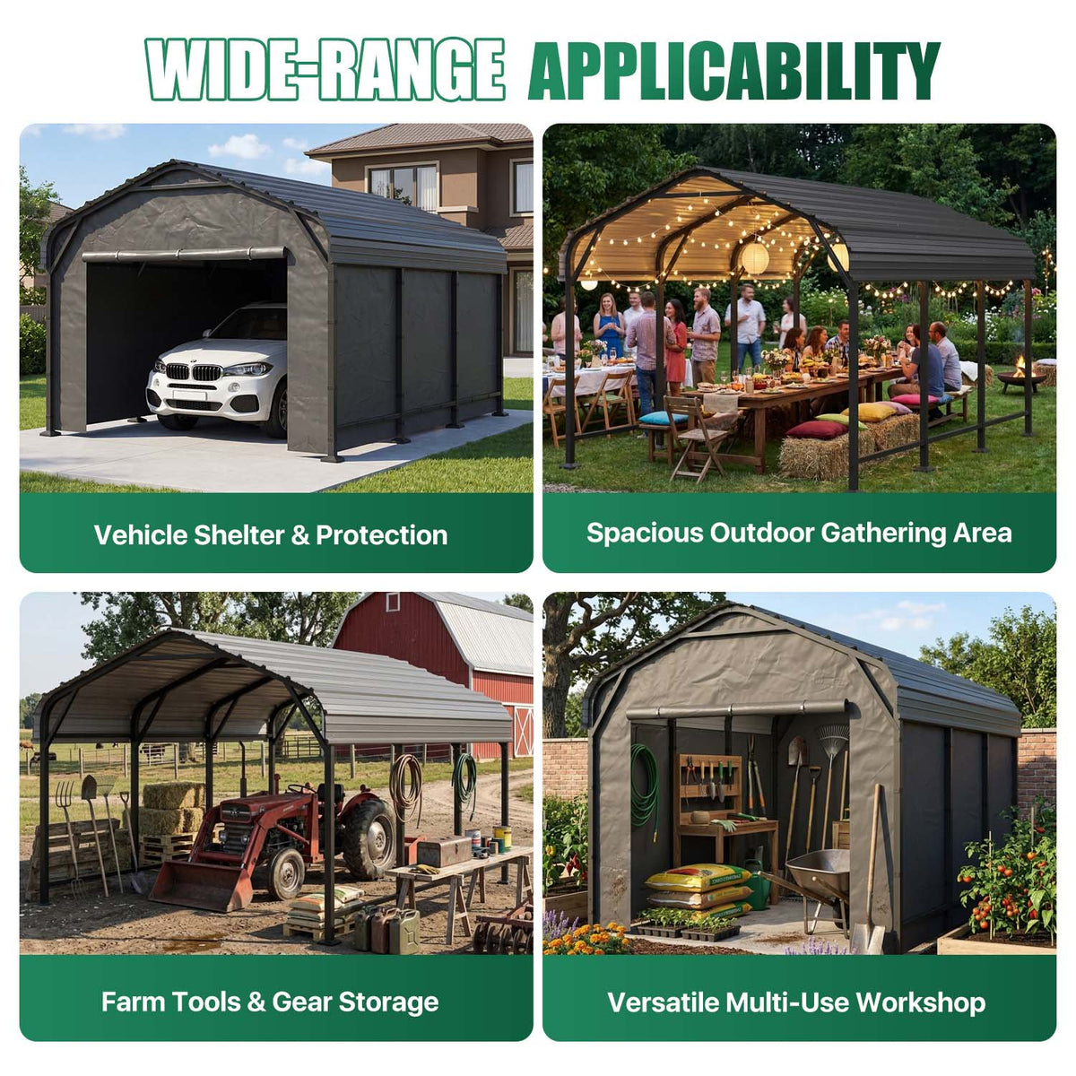 Clouddwell 10x15FT Heavy Duty Metal Carport, Carport Canopy with Sidewalls, Enclosed Car Garage, Outdoor Storage with Reinforced Frame & Galvanized Roof, Garage Shelterf for Car, Pickup, Truck, Boat