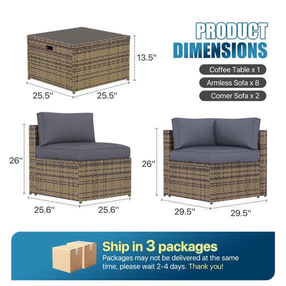 Sunmthink Patio Furniture Sets, 11-Piece Outdoor Patio Furniture with Thick Cushions, Wicker Outdoor Conversation Set and Waterproof Cover for Backyard, Poolside, Garden