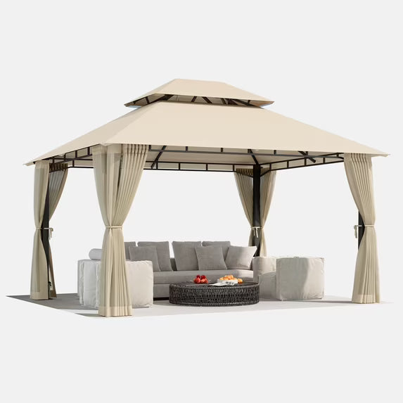 LazySunsets 12'x 10' Patio Gazebo Double Roof Protection All-Weather Outdoor Shelter Features Insect Screens for Backyard, Lawn, (Beige)