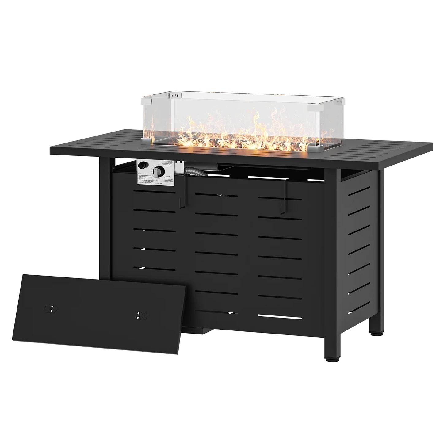 Clouddwell 44" Black Propane Fire Pit Table, 50,000 BTU Outdoor Gas Firepit with Lava Rocks, Removable Lid & Waterproof Cover for Patio Black