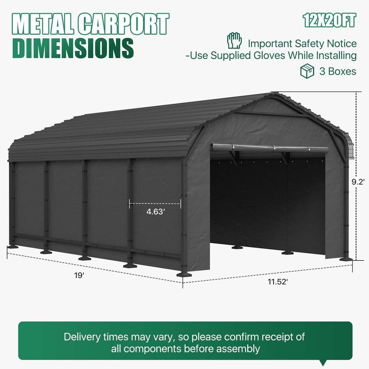 Clouddwell 12x20FT Heavy Duty Metal Carport, Carport Canopy with Sidewalls, Enclosed Car Garage, Outdoor Storage with Reinforced Frame & Galvanized Roof, Garage Shelterf for Car, Pickup, Truck, Boat