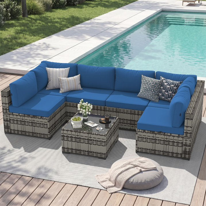 Sunmthink 7-Piece Wicker Patio Furniture Sets, Outdoor Conversation Set with 4 Inches Thick Cushions and Waterproof Cover