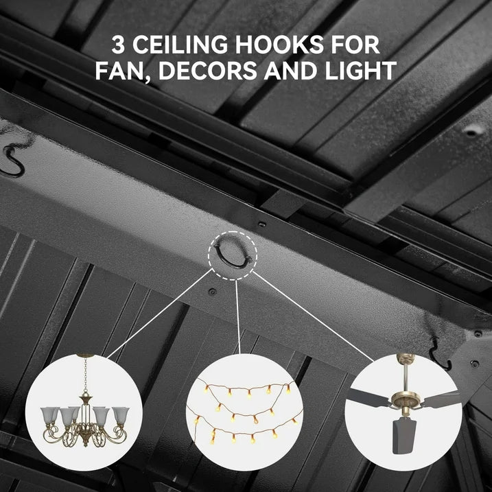 Aoxun Grill Hardtop Gazebo 5 x 8 FT, Outdoor Metal Hard Top Gazebo, Permanent BBQ Gazebo with Galvanized Steel Roof, Aluminum Pavilion with Shelves for Lawn, Garden, Patio, Backyard