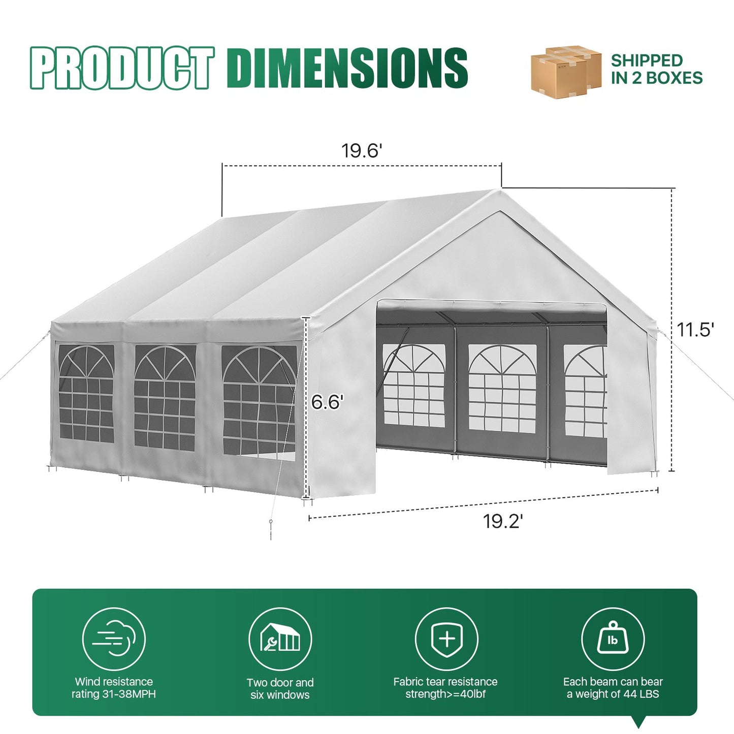 Clouddwell 20*20FT Party Tent,Heavy Duty Outdoor Awning Tent,with Removable Sidewalls, Commercial Wedding Big Tent,Carport, BBQ,UV 50+, Waterproof, White
