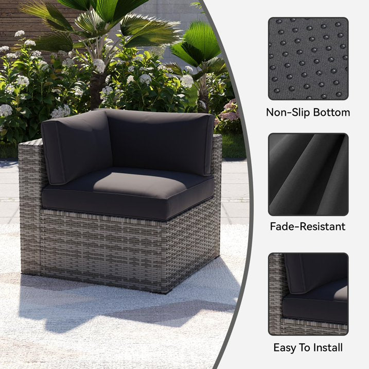 Clouddwell 14-Piece Outdoor Cushion Covers Replacement for 6-Seat Wicker Sectional-Waterproof, Non-Slip Bottom (Black)