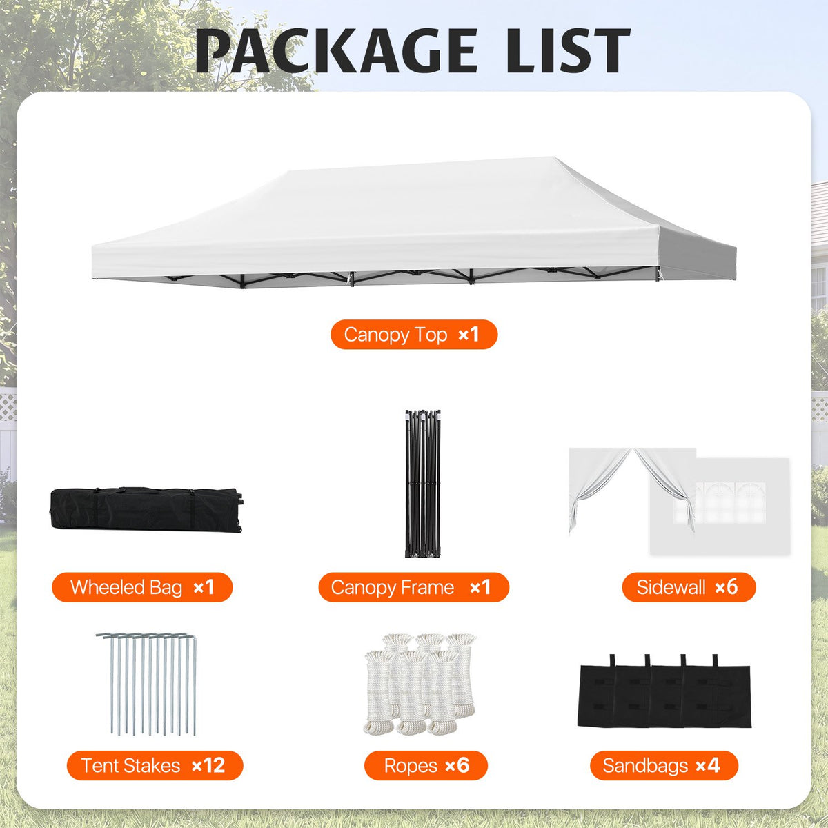 Dateyes 10x20 FT Pop Up Canopy Tent with 45mm Heavy Duty Steel Frame & 6 Sidewalls, Waterproof Outdoor Canopy, 3-Level Adjustable Height, Instant Party Tent with Roller Bag, White