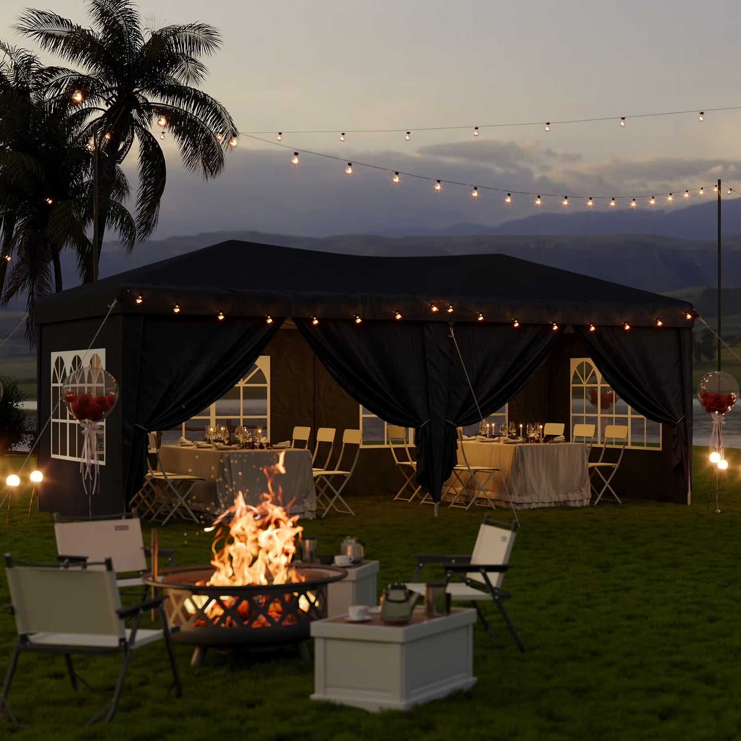 Aoxun 10x20 Pop Up Canopy Tent with 6 Removable Sidewalls, Instant Setup Party Tent Waterproof Outdoor Canopy Featuring 3 Adjustable Heights, Portable Shelter for Parties, Weddings, Commercial