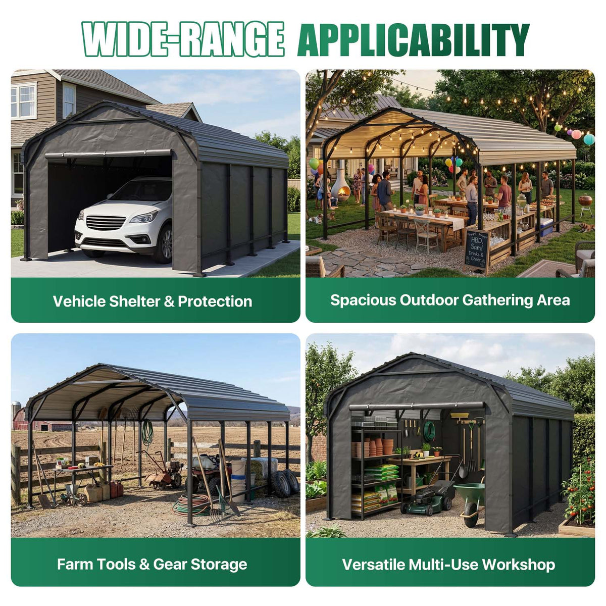 Clouddwell 12x20FT Heavy Duty Metal Carport, Carport Canopy with Sidewalls, Enclosed Car Garage, Outdoor Storage with Reinforced Frame & Galvanized Roof, Garage Shelterf for Car, Pickup, Truck, Boat