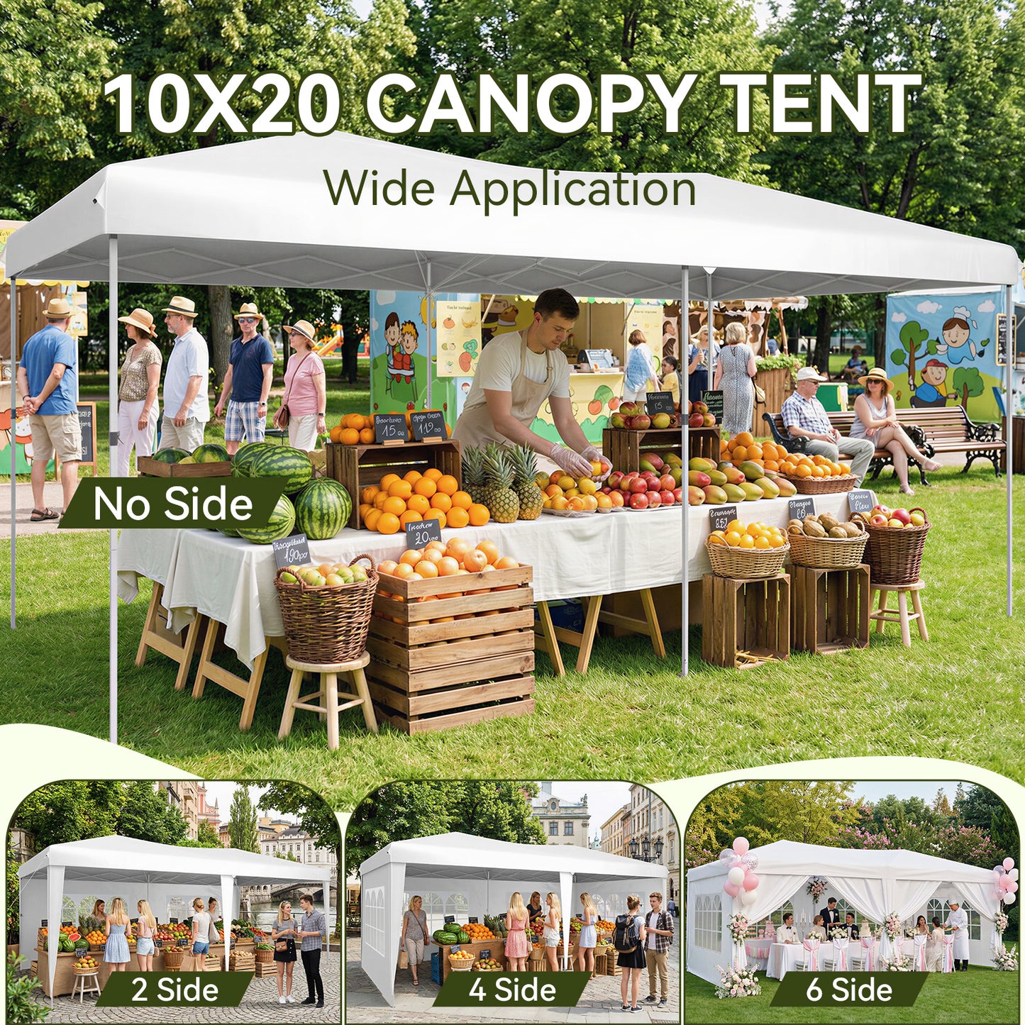 Aoxun 10x20 Pop Up Canopy Tent with 6 Removable Sidewalls, Instant Setup Party Tent Waterproof Outdoor Canopy Featuring 3 Adjustable Heights, Portable Shelter for Parties, Weddings, Commercial