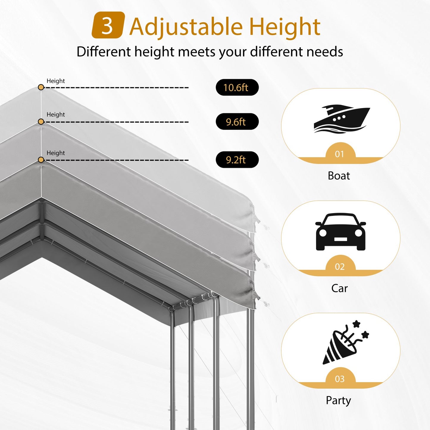 Aoxun 10x15 ft Heavy Duty Carport Canopy, Potable Car Canopy with Adjustable Height, Outdoor Carport Shelter Portable Garage with Reinforced Frame for Cars, Boats, Trucks, Gray