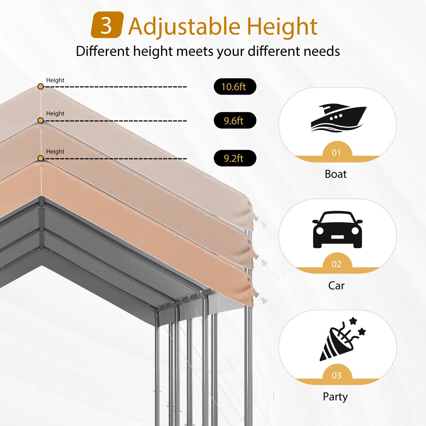 Aoxun 10x15 ft Heavy Duty Carport Canopy, Potable Car Canopy with Adjustable Height, Outdoor Carport Shelter Portable Garage with Reinforced Frame for Cars, Boats, Trucks, Khaki