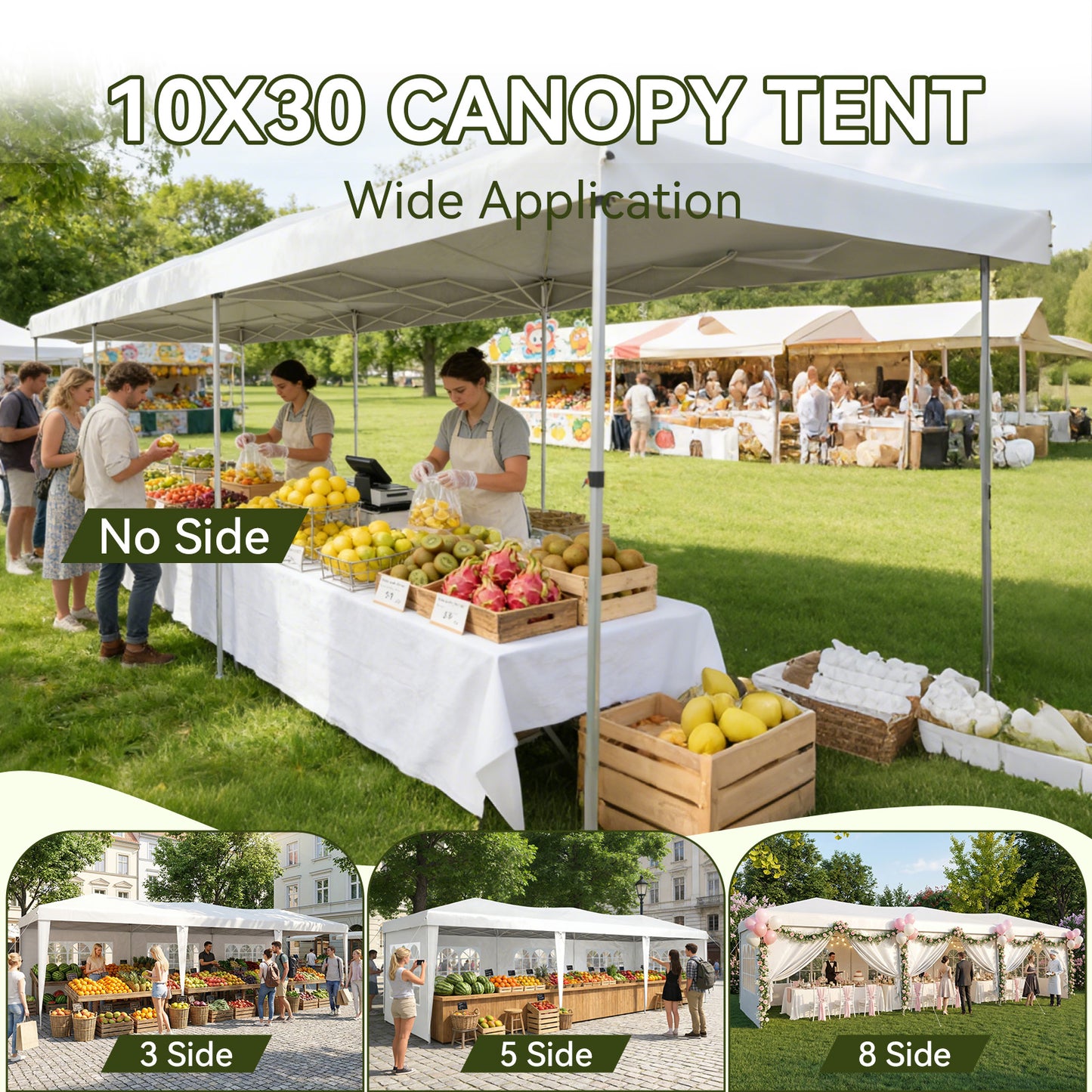Aoxun 10x30 Pop Up Canopy Tent with 8 Removable Sidewalls, Instant Setup Party Tent Waterproof Outdoor Canopy Featuring 3 Adjustable Heights, Portable Shelter for Parties, Weddings, Commercial