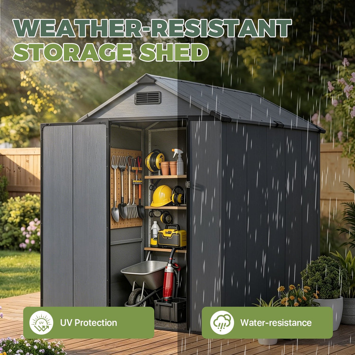 Dateyes 4x6 FT Resin Storage Shed, All-Weather Outdoor Storage Shed with Floor & Air Vent for Patio, Backyard, Garden, Dark Gray