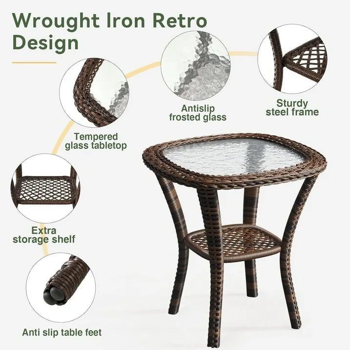 Aoxun 3 Pieces Patio Furniture Set, Patio Swivel Rocker Chairs Set of 2, Wicker Outdoor Bistro Set with Rocking Chair, Thickened Cushions and Table for Porch (Beige)