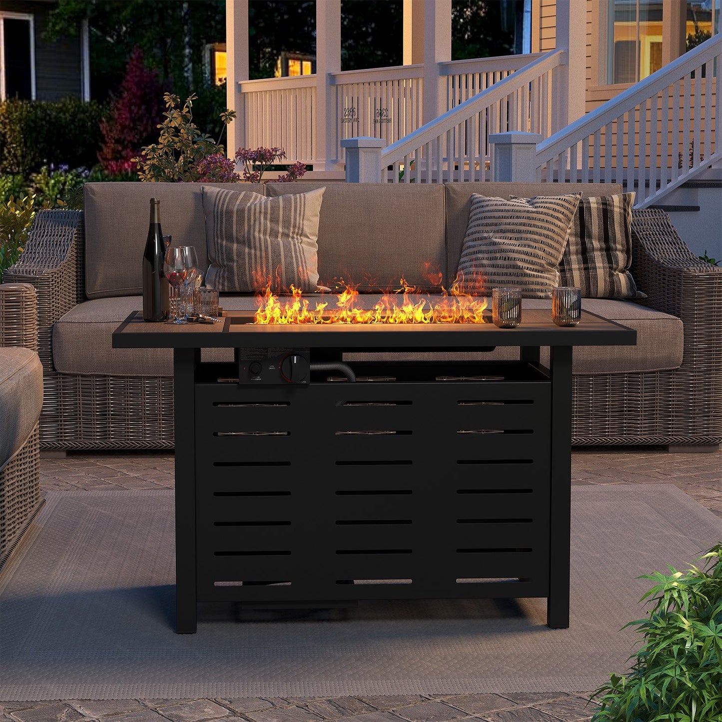 Clouddwell 42" Outdoor Fire Pit Table - 50,000 BTU with Ceramic Tabletop, Lava Rocks & Cover Included
