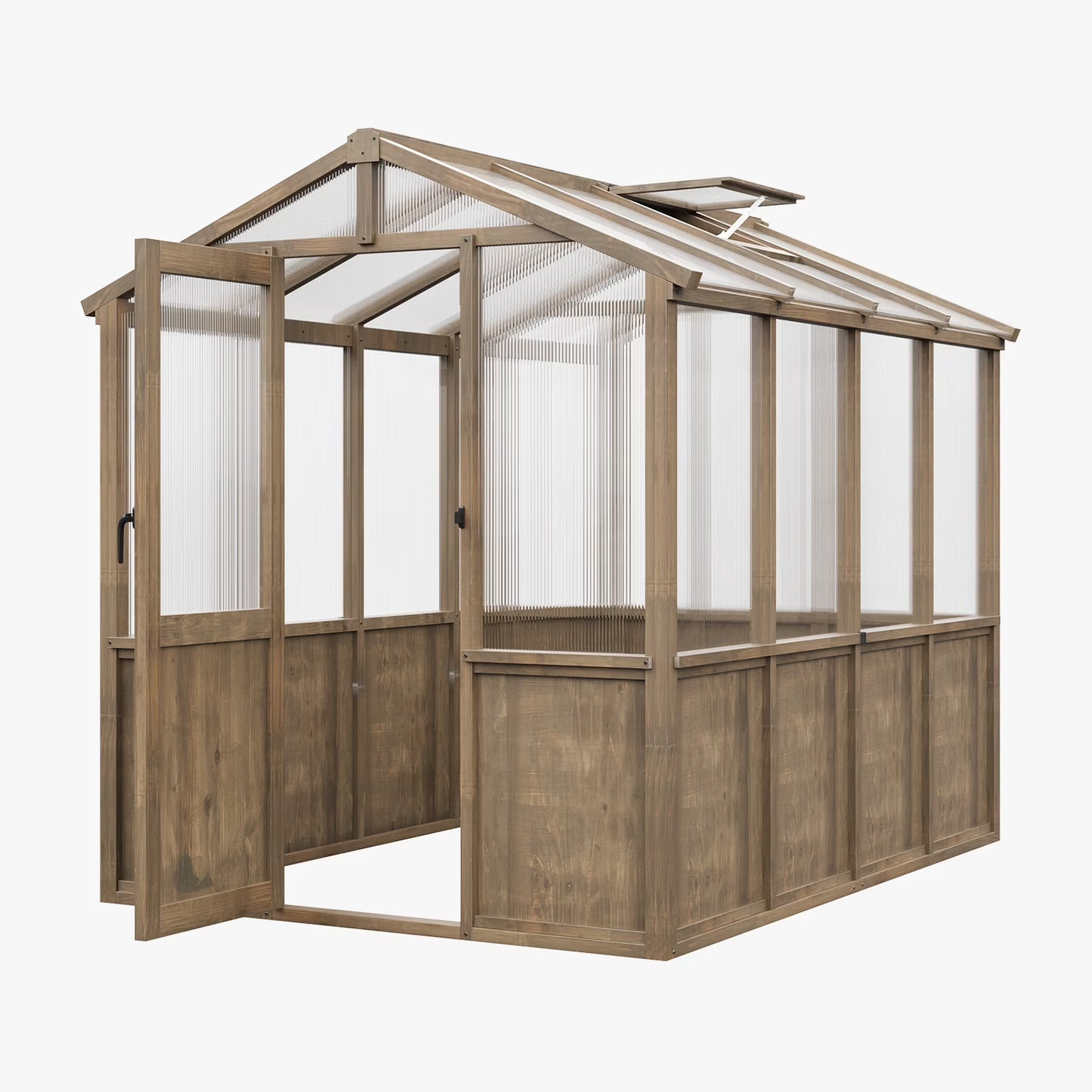 Clouddwell 6x8 FT Wooden Greenhouse, Polycarbonate Panels with Automatic Roof Vent & Lockable Door, Outdoor Walk-in Garden Greenhouse, Gray