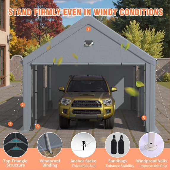 Clouddwell Car Ports 12x20 Heavy Duty,Carports with Sidewalls,Carport Canopy All Weather,Grey