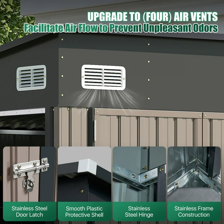 Clouddwell 10ft x 8ft Heavy-Duty Metal Storage Shed with 3 Doors, Lockable Lean-To Design, Weatherproof for Garden & Tools (Brown)