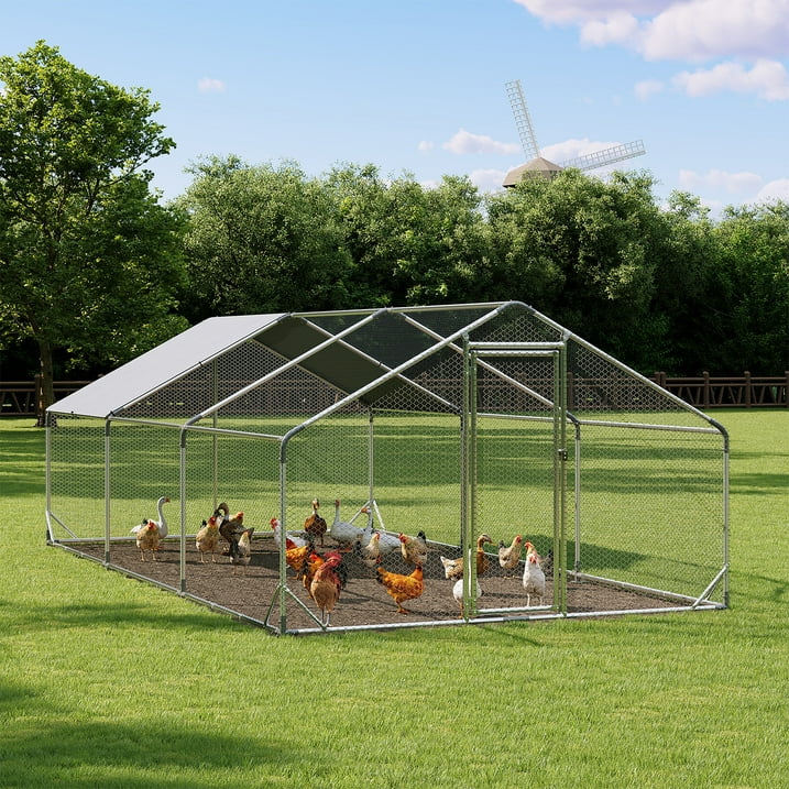 Clouddwell 193 Sq Ft Large Walk-In Chicken Coop with Waterproof Spire Roof - Heavy-Duty Metal Outdoor Poultry Run & Duck House for 15-20 Chickens