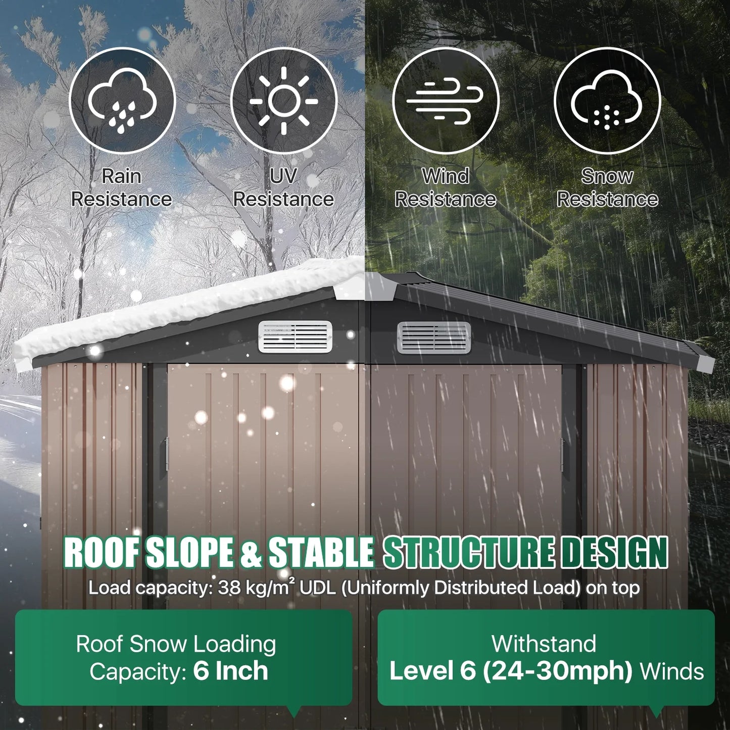 Clouddwell 6x4 ft. Metal Storage Shed with Base, Galvanized Steel Outdoor Garden Shed (Brown)