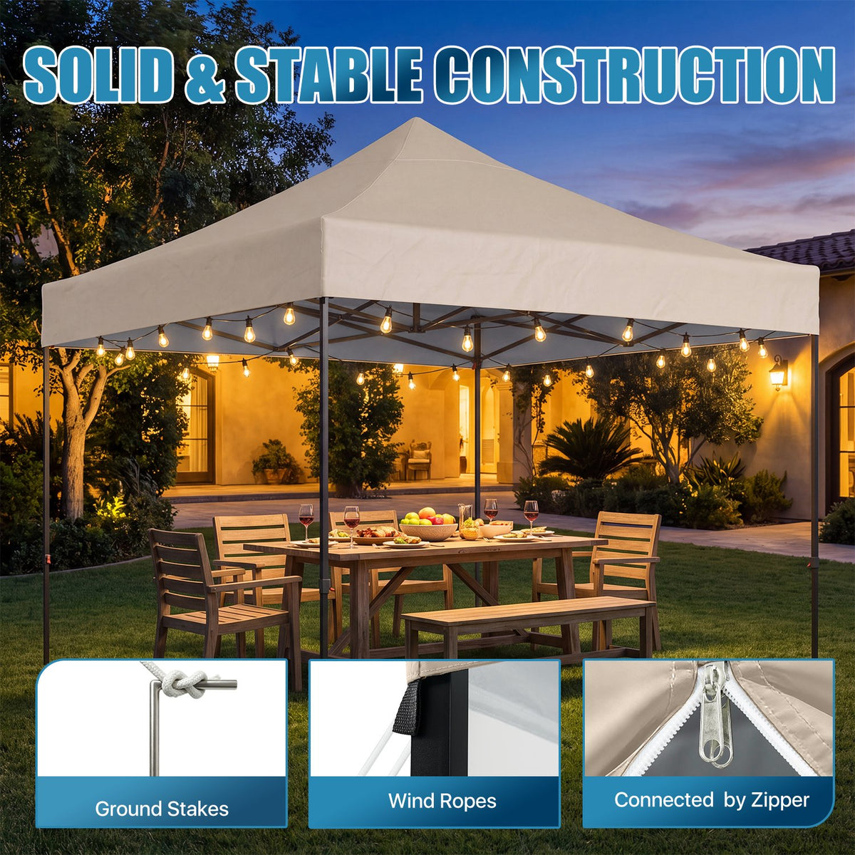 Dateyes 10x10FT Pop Up Canopy, Outdoor Canopy Tent with Carry Bag, Easy Setup Portable Instant Canopy with 4 Sandbags and 8 Stakes for Outdoor Events, Parties, Beach, Backyard, Lawn, Beige