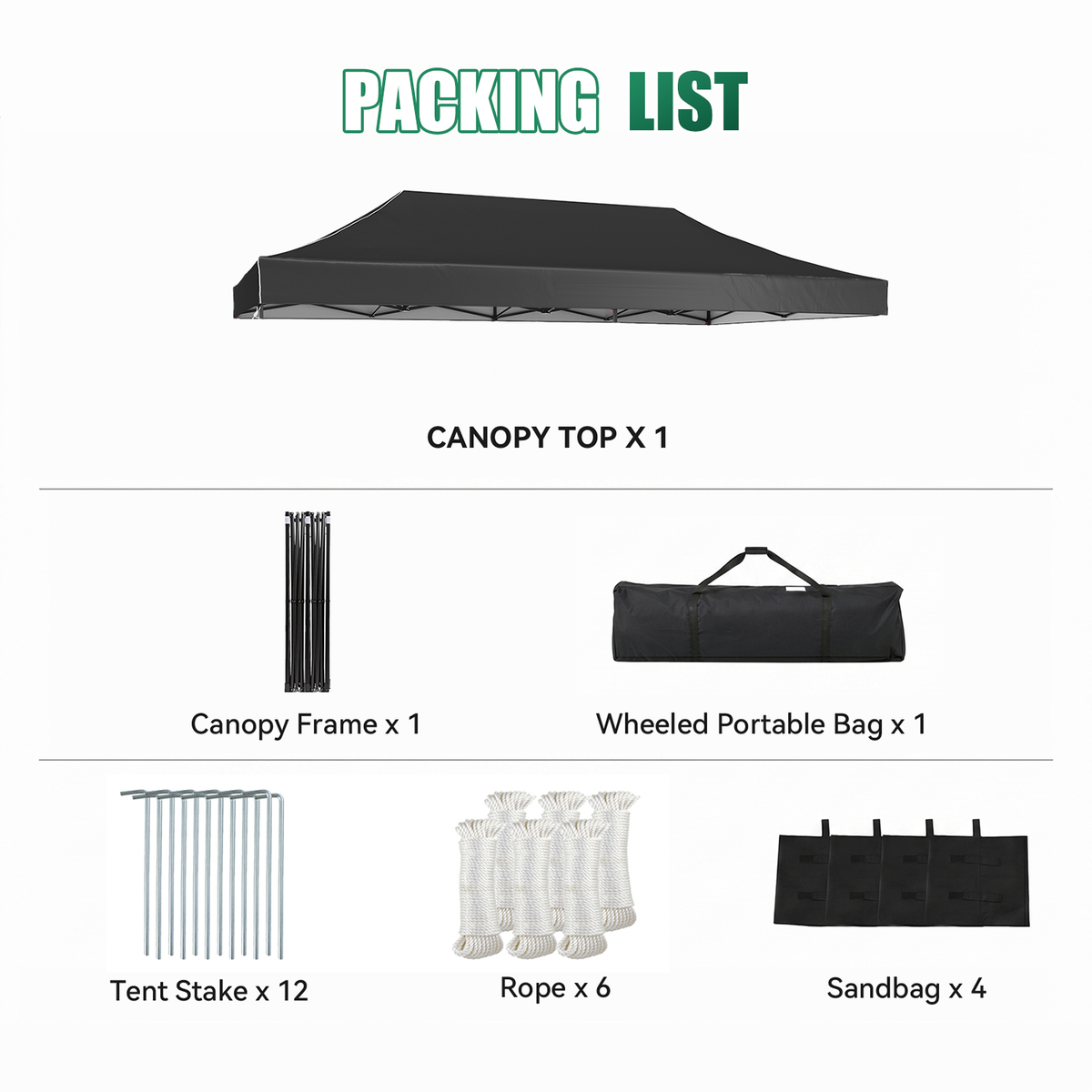 Dateyes 10x20FT Pop Up Canopy, Outdoor Canopy Tent with Carry Bag, Easy Setup Portable Instant Canopy with 4 Sandbags and 12 Stakes for Outdoor Events, Commercial, Beach, Backyard, Lawn, Black