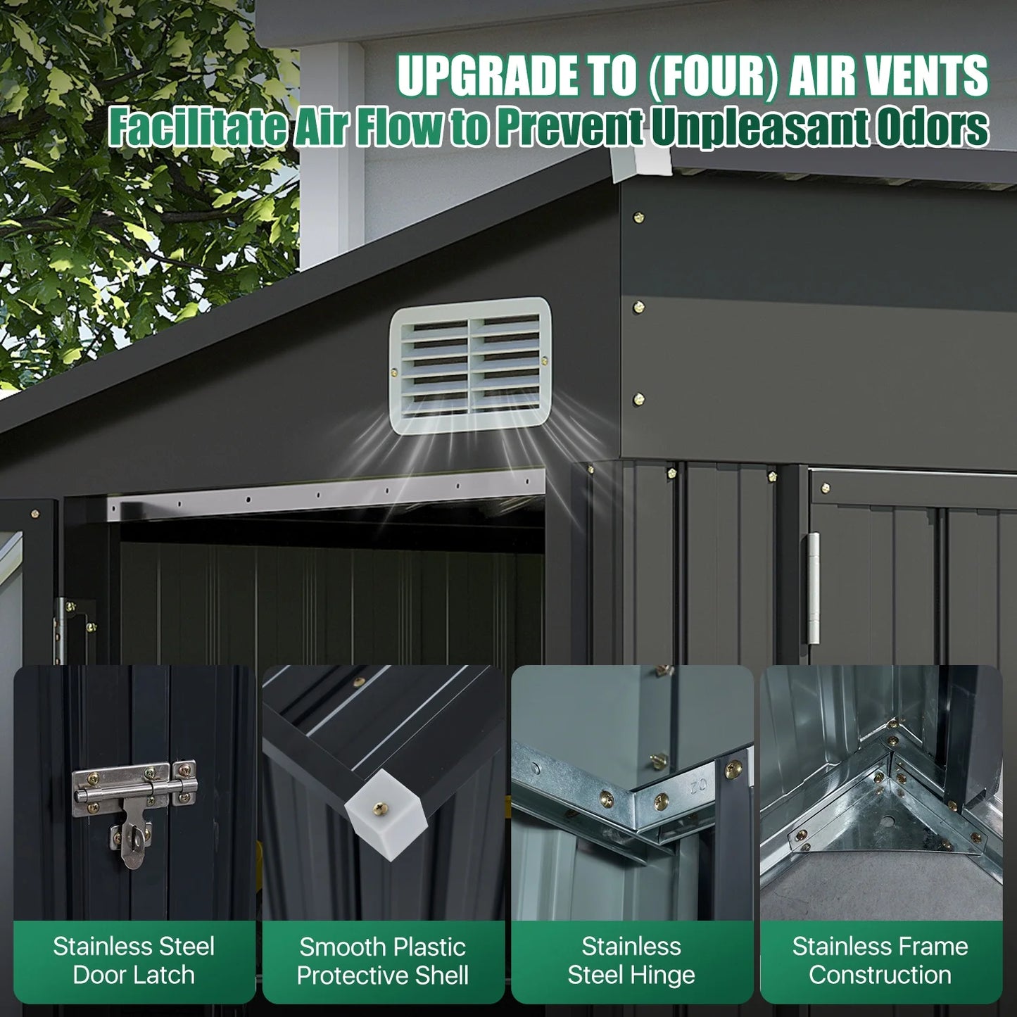 Clouddwell 8ft x 6ft Heavy-Duty Metal Storage Shed with 3 Doors, Lockable Lean-To Design, Weatherproof for Garden & Tools (Black)