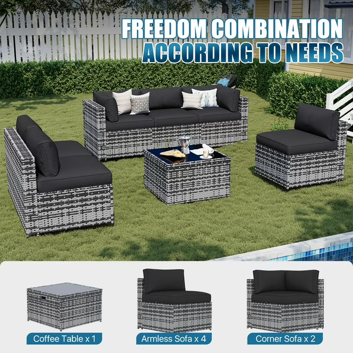Sunmthink 7-Piece Wicker Patio Furniture Sets, Outdoor Conversation Set with 4 Inches Thick Cushions and Waterproof Cover